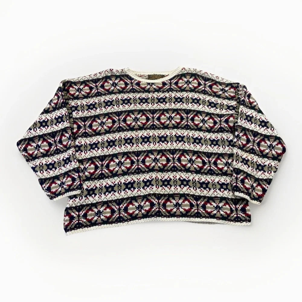 Vintage Eddie Bauer Sweater Womens L Striped Pullover‎ Fair Isle Crewneck 90s